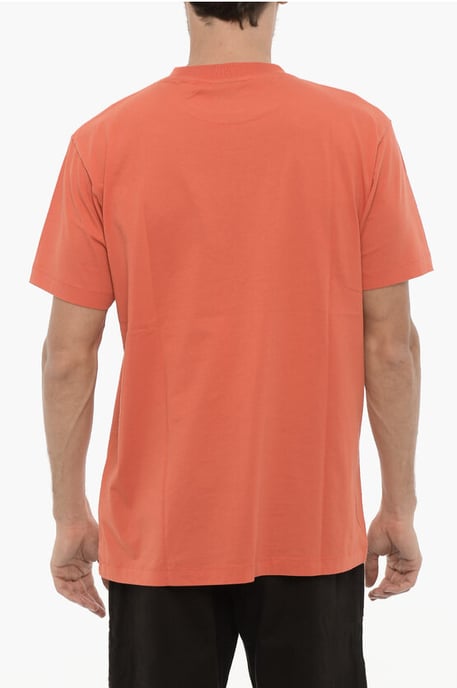 Solid Color Crew-neck T-Shirt with Cross Embroidery in Orange - Image 2