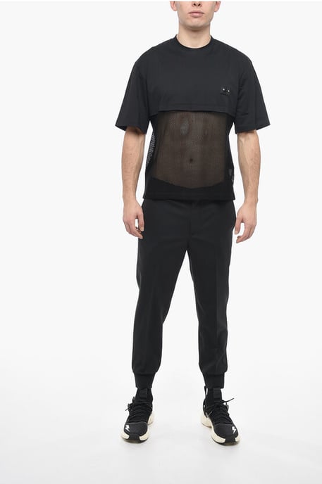 Svart t-shirt med smal passform och rund halsringning i mesh och piercing - Image 4
