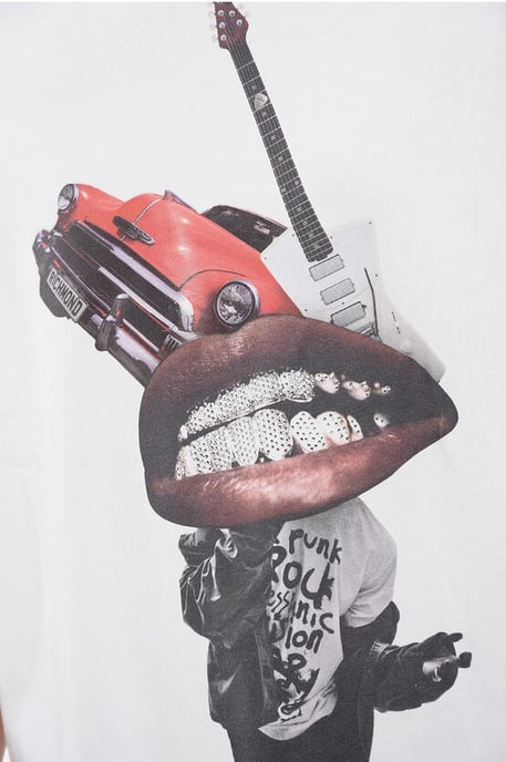 Rhinestoned Printed Oversize Fit T-shirt in White - Image 3
