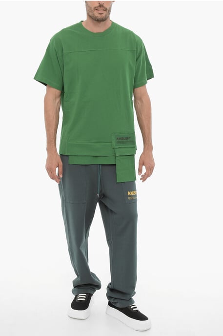 Solid Color AMAZON SEA FOAM Crew-neck T-Shirt with Waist Poc in Green - Image 4