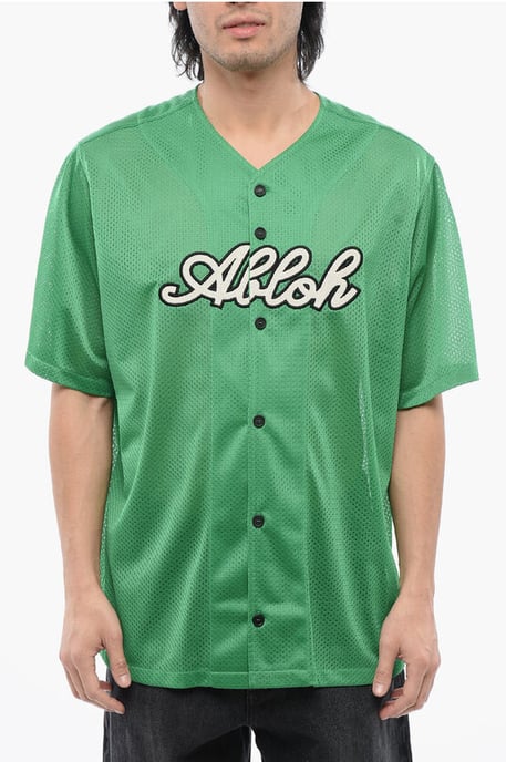 Embroidered Baseball Mesh T-Shirt in Green - Image 1