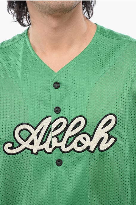 Embroidered Baseball Mesh T-Shirt in Green - Image 3