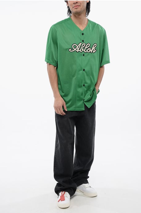 Embroidered Baseball Mesh T-Shirt in Green - Image 4