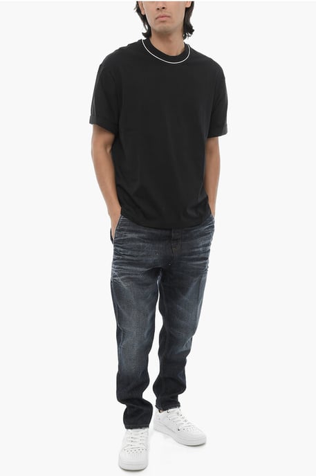 Enfärgad, lättpassad t-shirt med rund hals och skjortärmar i svart - Image 4
