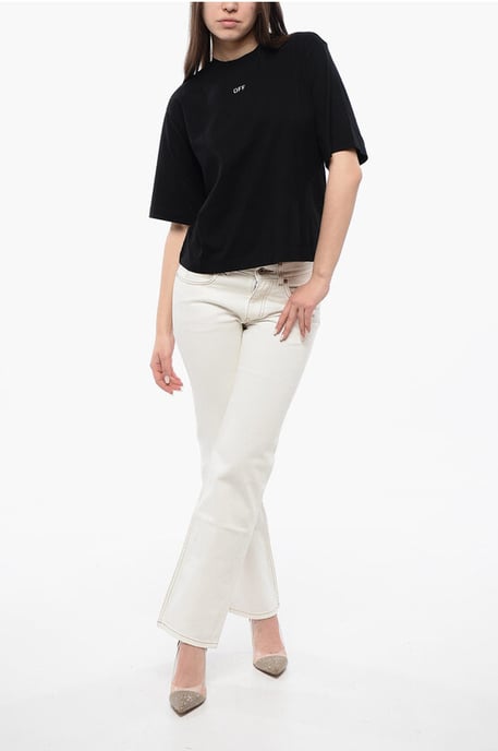 Cropped Crew-neck T-shirt with Bck Maxi Embroidery in Black - Image 4