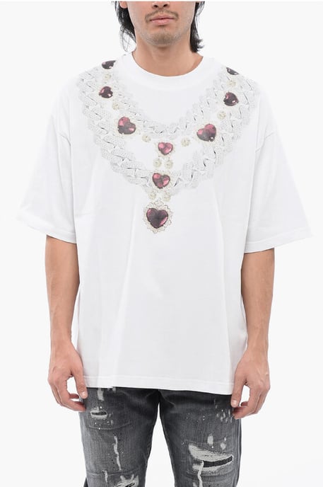 Vit t-shirt med oversize-passform och halsbandstryck - Image 1