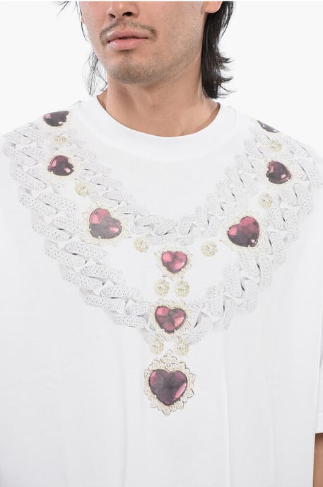 Vit t-shirt med oversize-passform och halsbandstryck - Image 3