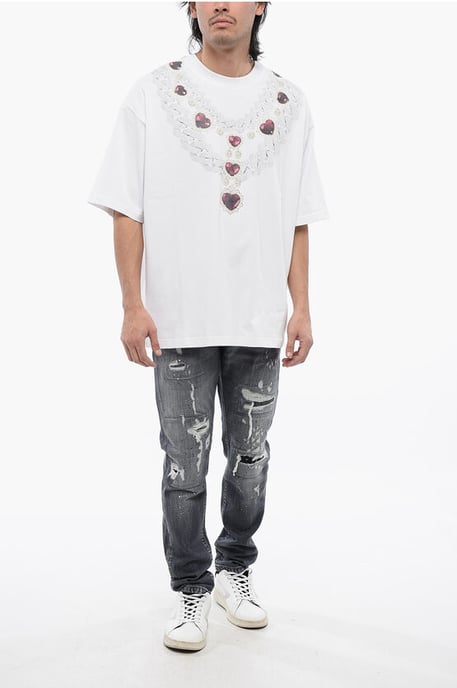 Vit t-shirt med oversize-passform och halsbandstryck - Image 4
