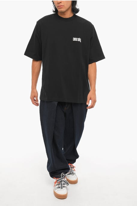 Printed DISCO GOD Crew-neck T-Shirt in Black - Image 4