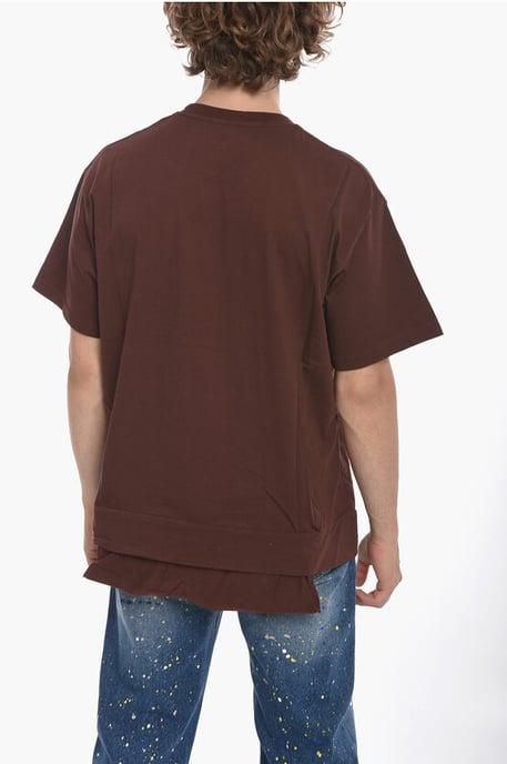 Crew Neck WAIST POCKET Cotton T-Shirt in Brown - Image 2