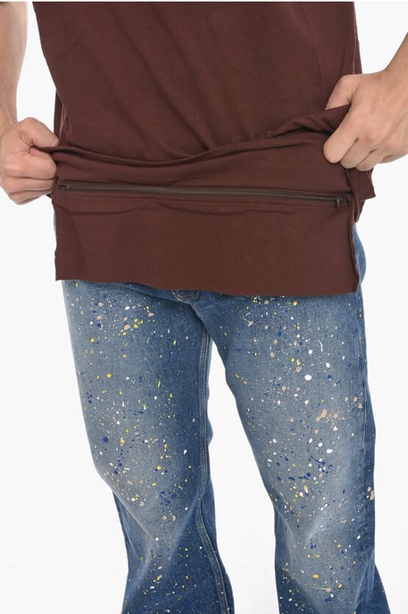 Crew Neck WAIST POCKET Cotton T-Shirt in Brown - Image 3