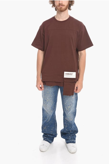 Crew Neck WAIST POCKET Cotton T-Shirt in Brown - Image 4