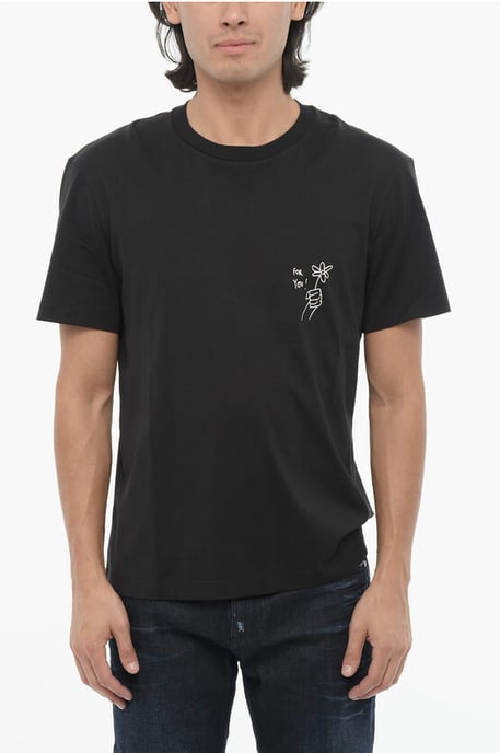 Cotton FOR YOU Crew-Neck T-hirt with Contrast Print in Black - Image 1