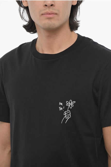 Cotton FOR YOU Crew-Neck T-hirt with Contrast Print in Black - Image 3