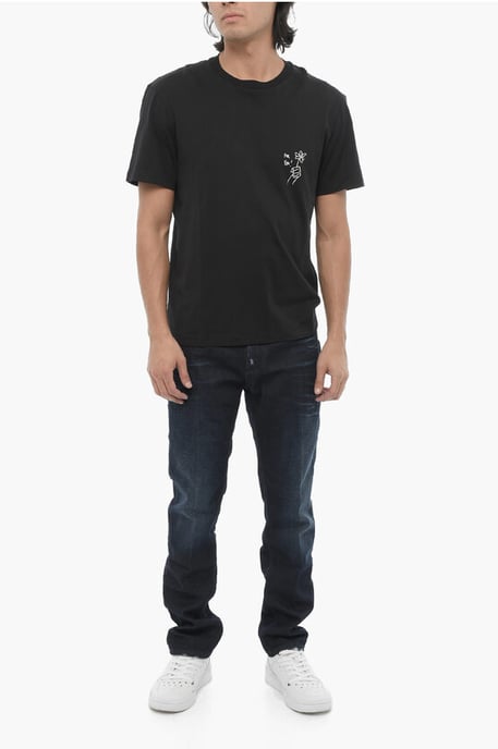 Cotton FOR YOU Crew-Neck T-hirt with Contrast Print in Black - Image 4