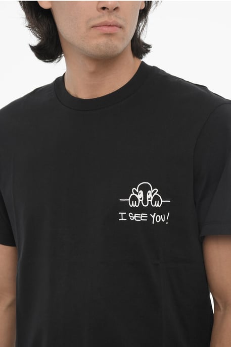 Svart t-shirt med rund hals och smal passform i bomull med texten "I SEE YOU" - Image 3