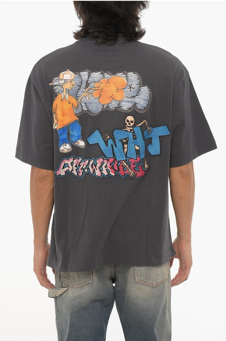 SEIZOENSGEBONDEN T-shirt met ronde hals en graffitiprint in grijs - Image 2