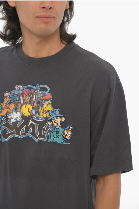 SEIZOENSGEBONDEN T-shirt met ronde hals en graffitiprint in grijs - Image 3
