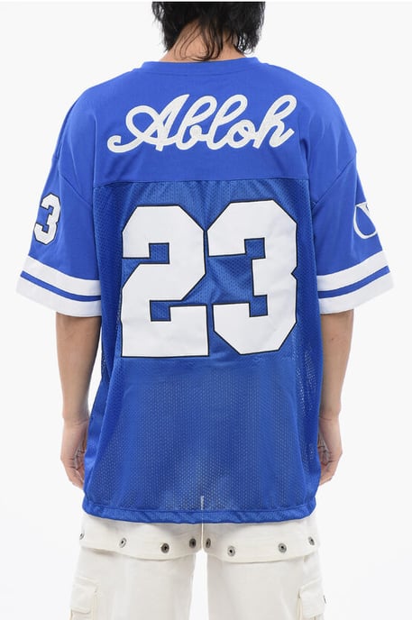 Embroidered Mesh FOOTBALL T-shirt in Blue - Image 2
