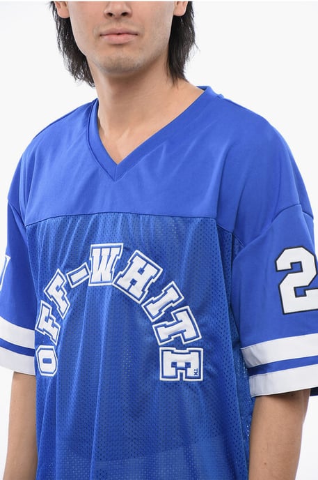 Embroidered Mesh FOOTBALL T-shirt in Blue - Image 3