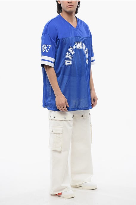Embroidered Mesh FOOTBALL T-shirt in Blue - Image 4