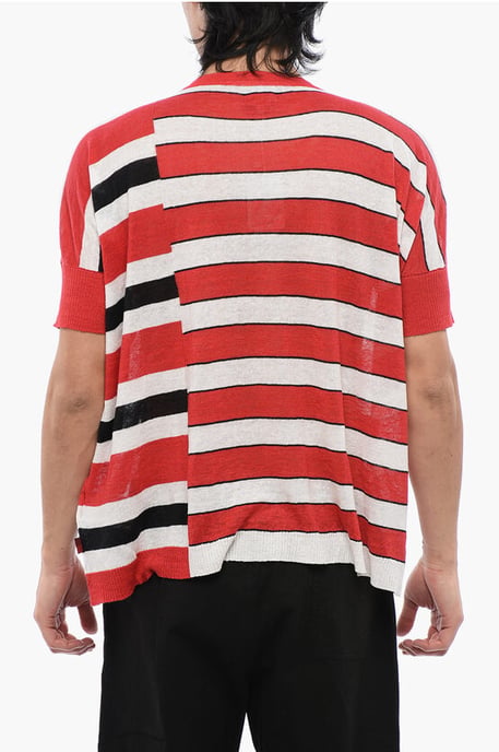 Gestreept linnen T-shirt in rood - Image 2