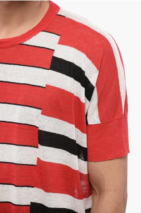 Gestreept linnen T-shirt in rood - Image 3