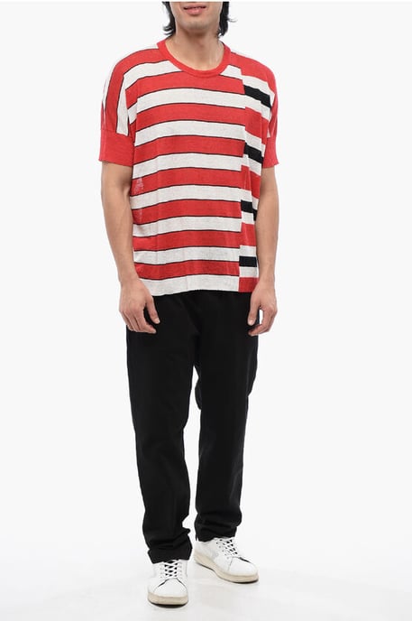 Gestreept linnen T-shirt in rood - Image 4