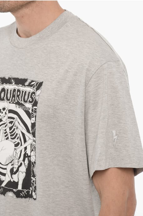 Printed AQUARIUS THE HUMANITARIAN Crew-neck T-Shirt in Gray - Image 3