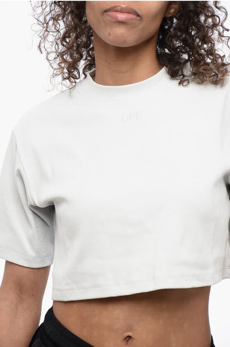Ribbad, kort t-shirt med rund hals – grå - Image 3