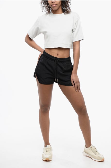 Ribbad, kort t-shirt med rund hals – grå - Image 4