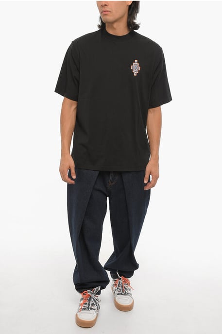 Solid Color OPTICAL CROSS Crew-neck T-Shirt in Black - Image 4
