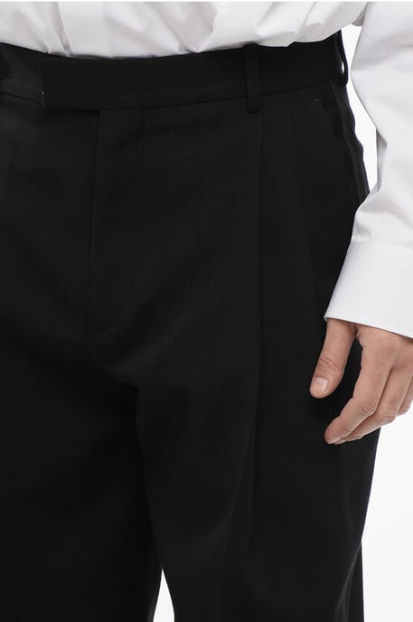 Dubbelgeplooide wollen broek met hoge taille in zwart - Image 3