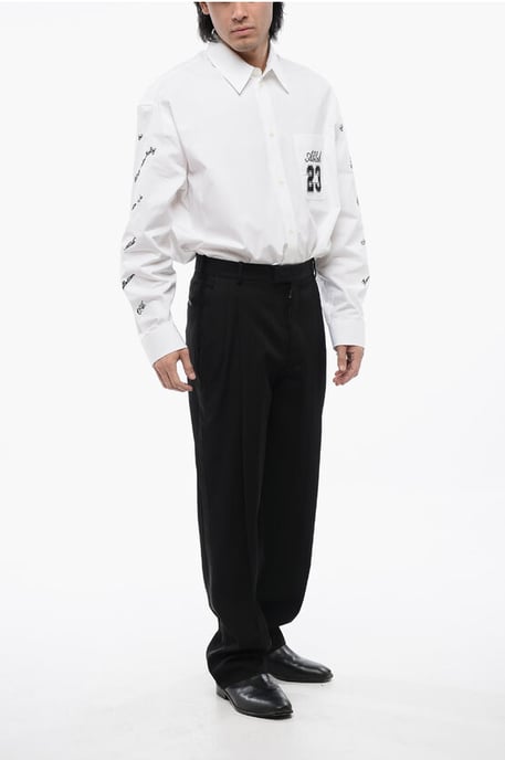 Dubbelgeplooide wollen broek met hoge taille in zwart - Image 4