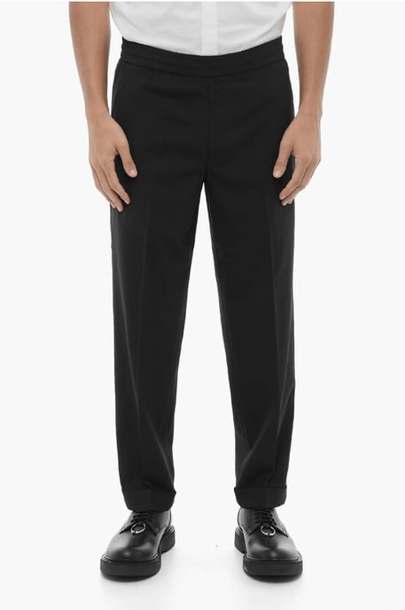 Pantaloni REM Slim Fit a Vita Bassa con Elastico in Vita in Black - Image 1