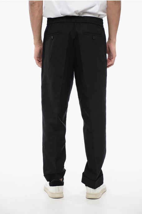 Linen Blend REM Pants with Elastic Waistband in Black - Image 2
