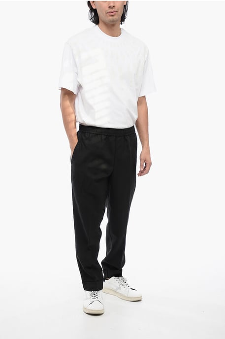 Linen Blend REM Pants with Elastic Waistband in Black - Image 4