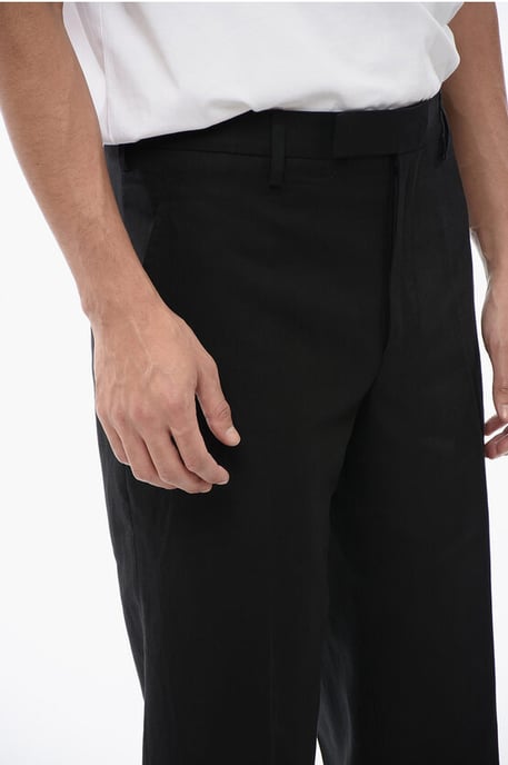 Linen Blend Slim Fit Pants with Belt Loops in Black - Image 2