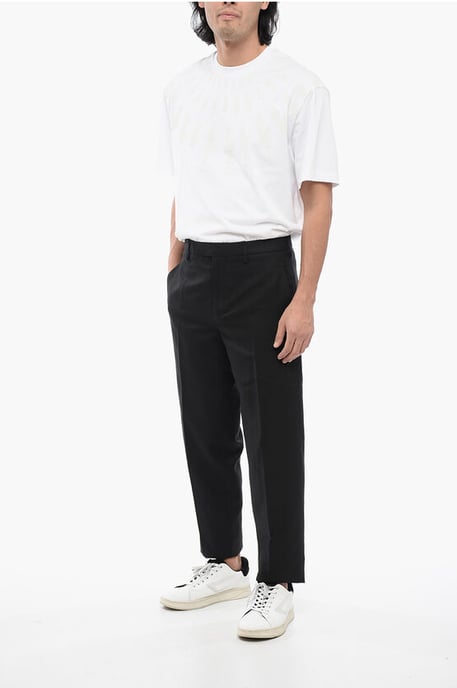 Linen Blend Slim Fit Pants with Belt Loops in Black - Image 3