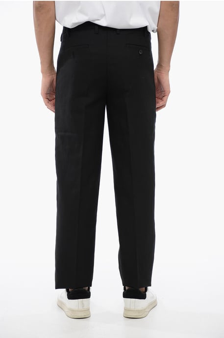 Linen Blend Slim Fit Pants with Belt Loops in Black - Image 4