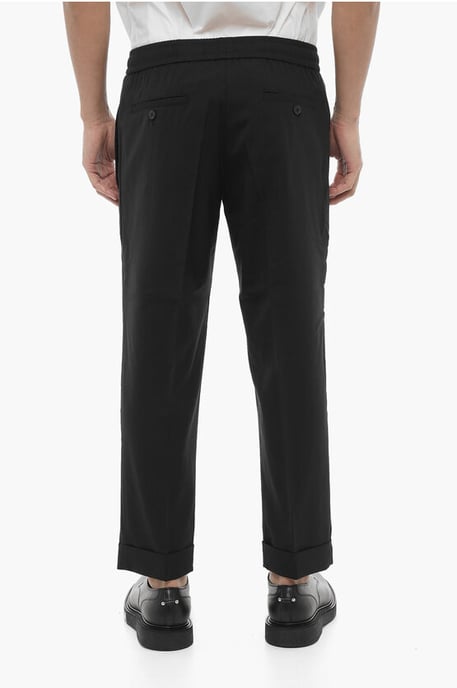 Low-Wait Slim Fit REM-broek met trekkoord in de taille in zwart - Image 2