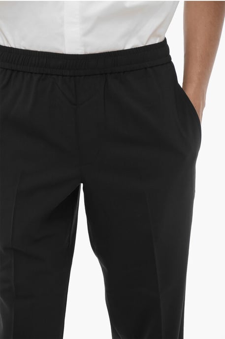 Low-Wait Slim Fit REM-broek met trekkoord in de taille in zwart - Image 3