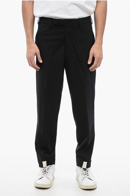 Wool Blend PRIEST COLLAR Low-Rise Pants in Black - Image 1