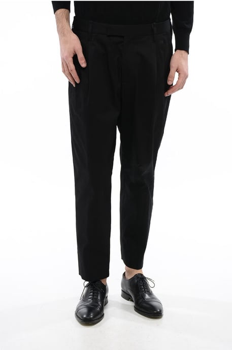 Double-pleated MICK Stretch Cotton Pants in Black - Image 1