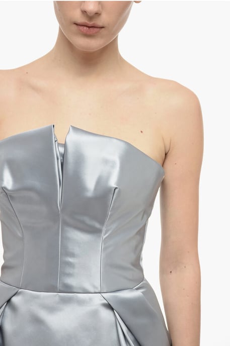 MM1 Satin Pencil Dress med Drapering i Silver - Image 3