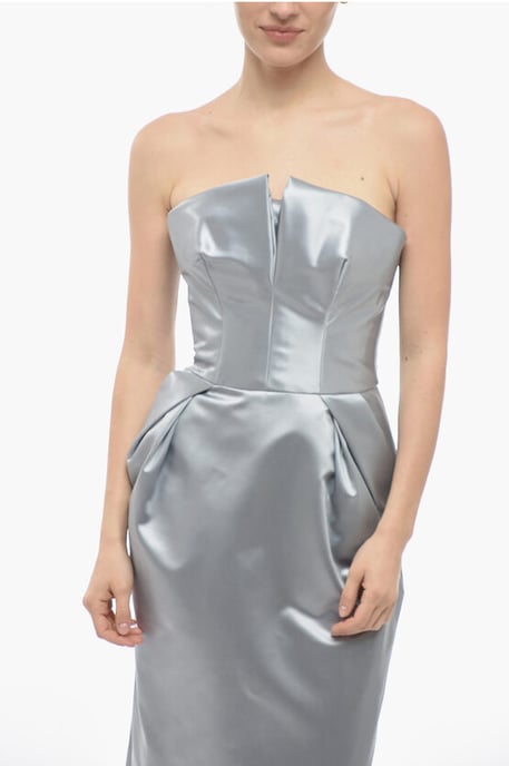 MM1 Satin Pencil Dress med Drapering i Silver - Image 4