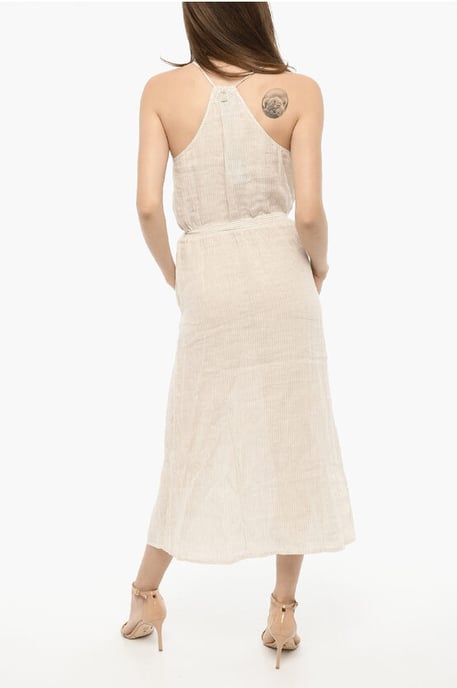 Awning Striped Linen Maxi Dress with Belt in Beige, Bianco - Image 2