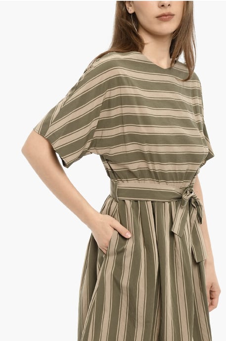 Bayadere Striped SCULLY Maxi Dress with Belt in Beige, Verde - Image 4