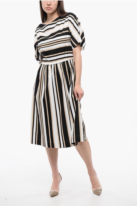 Color Block Striped SCULLY Flared Dress in Beige, Bianco e Nero - Image 1