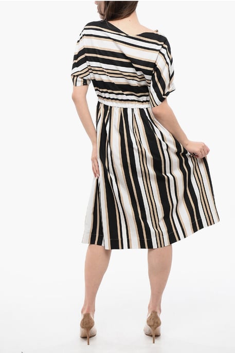 Color Block Striped SCULLY Flared Dress in Beige, Bianco e Nero - Image 2